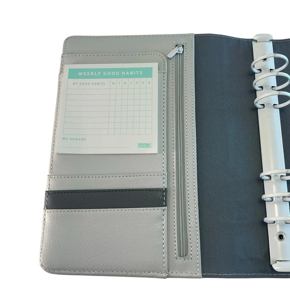 Kikki.k Signature Planner Leather A5 Large GRAY with White Rings, Agenda
